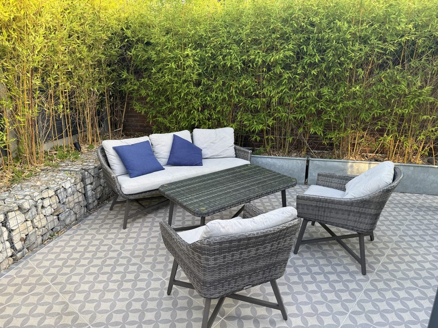 The patio seating area at Barton Coast Club